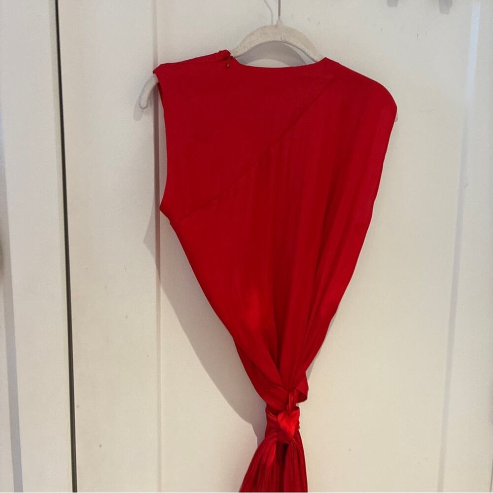 Zara Red Satin Sleeveless Maxi Wrap Dress Sz Medium - Picture 4 of 8